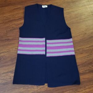 St John's Navy Pink Stripe Vest Knit Cardigan Size Medium Feminine Professional